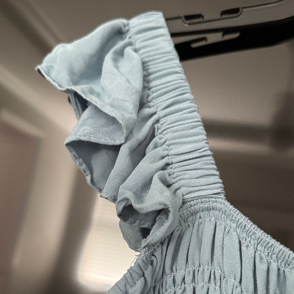Smocked Ruffle Strap Maxi Dress in Dusty Blue - Picture 4 of 8